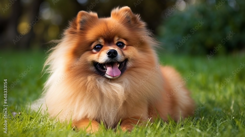 playful pomeranian dog in the grass, park, field, yard playful pomeranian dog in the grass, park, field, yard