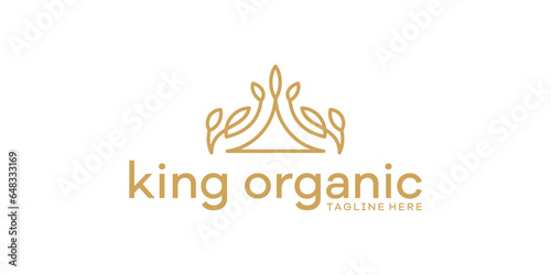 crown logo design combined with plants and made in a minimalist line style.