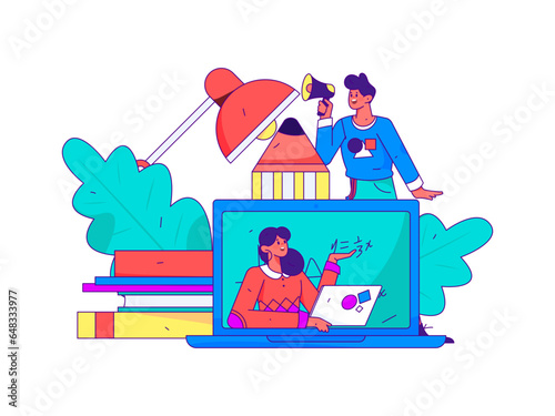 Online education remotely through online classes flat vector concept operation illustration