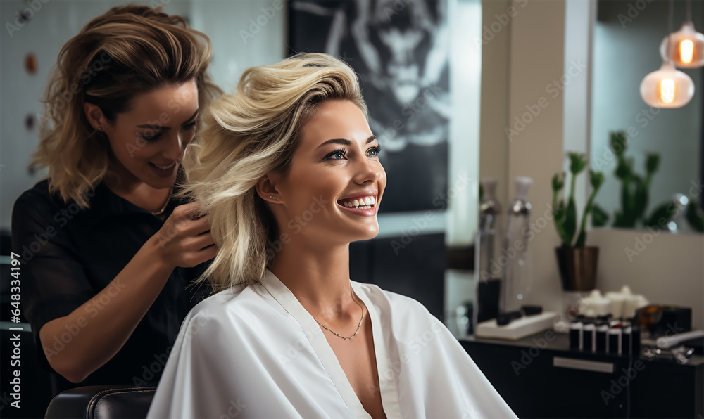 beautiful blonde model woman in a hairdresser salon beautiful blonde model woman in a hairdresser salon