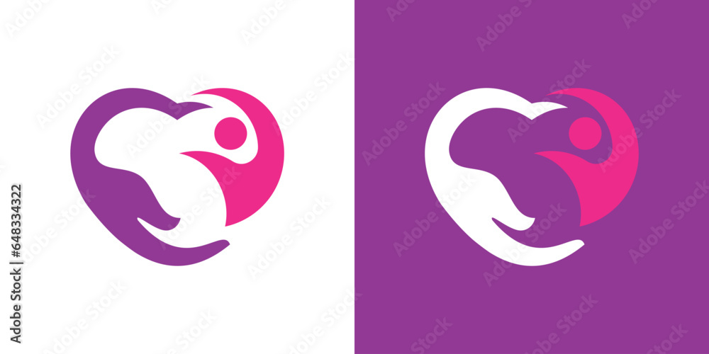 Health logo design, combination of hands, love and people. - obrazy, fototapety, plakaty 