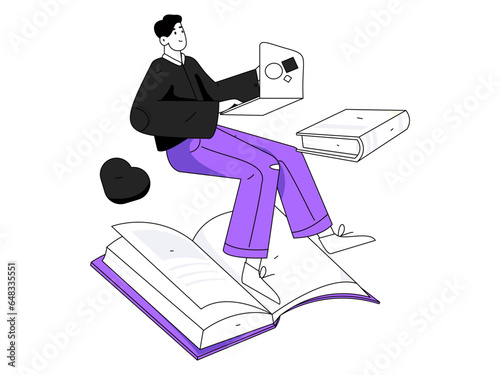 Online education remotely through online classes flat vector concept operation illustration