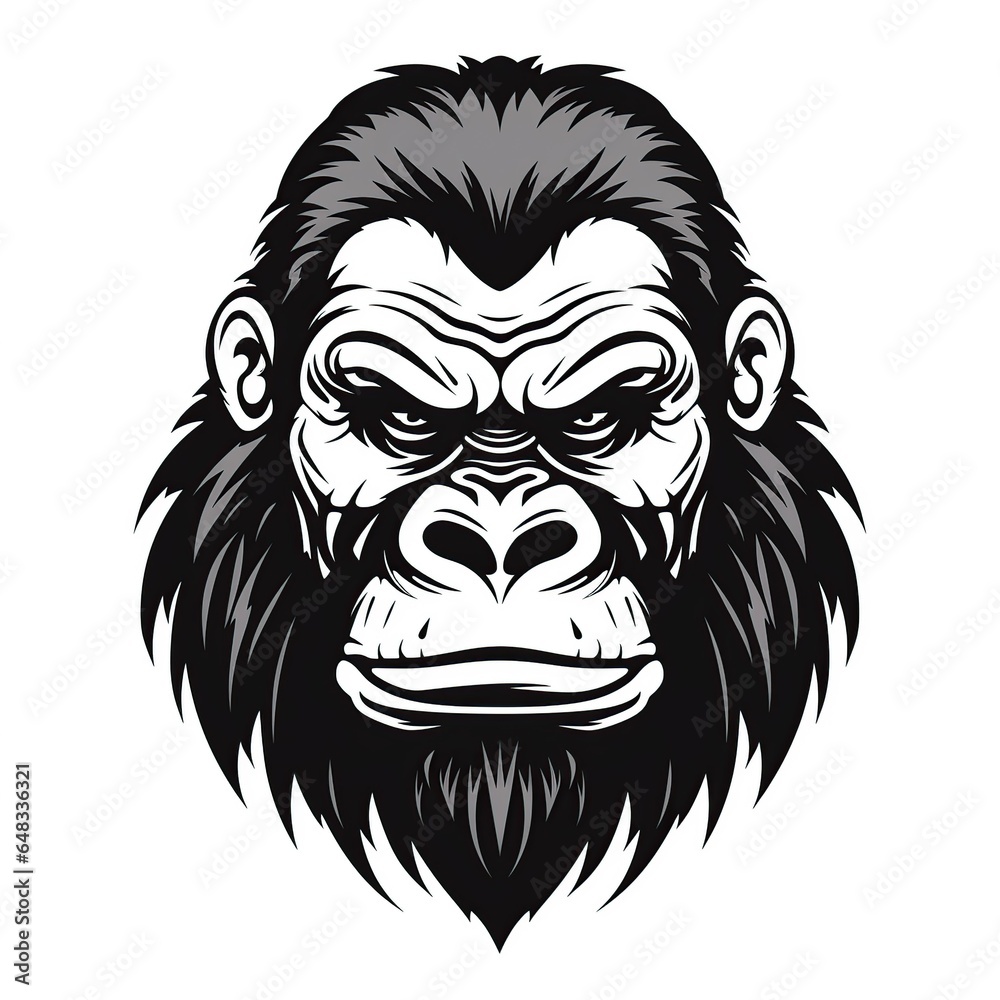 Vector graphic, gorilla head, vintage monochrome, logo, cartoon, Comic style, white background,Generative AI	