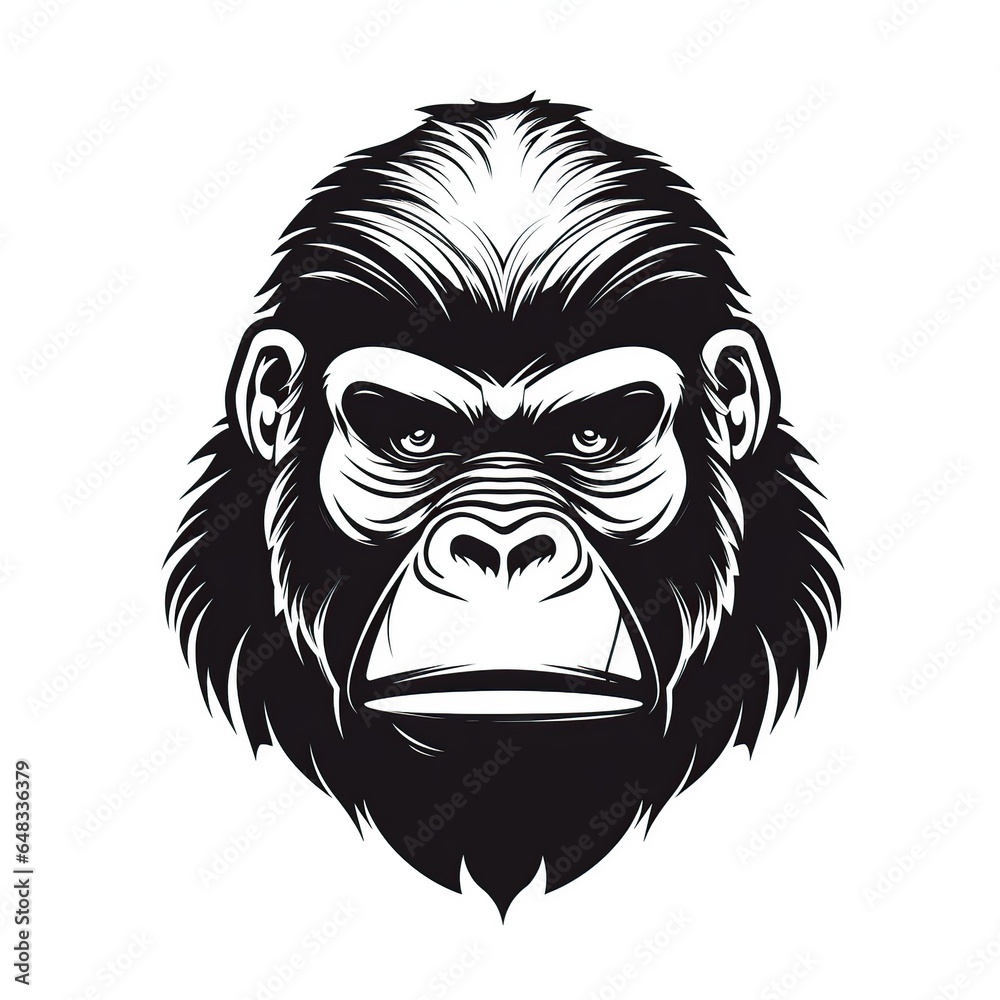 Vector graphic, gorilla head, vintage monochrome, logo, cartoon, Comic style, white background,Generative AI	