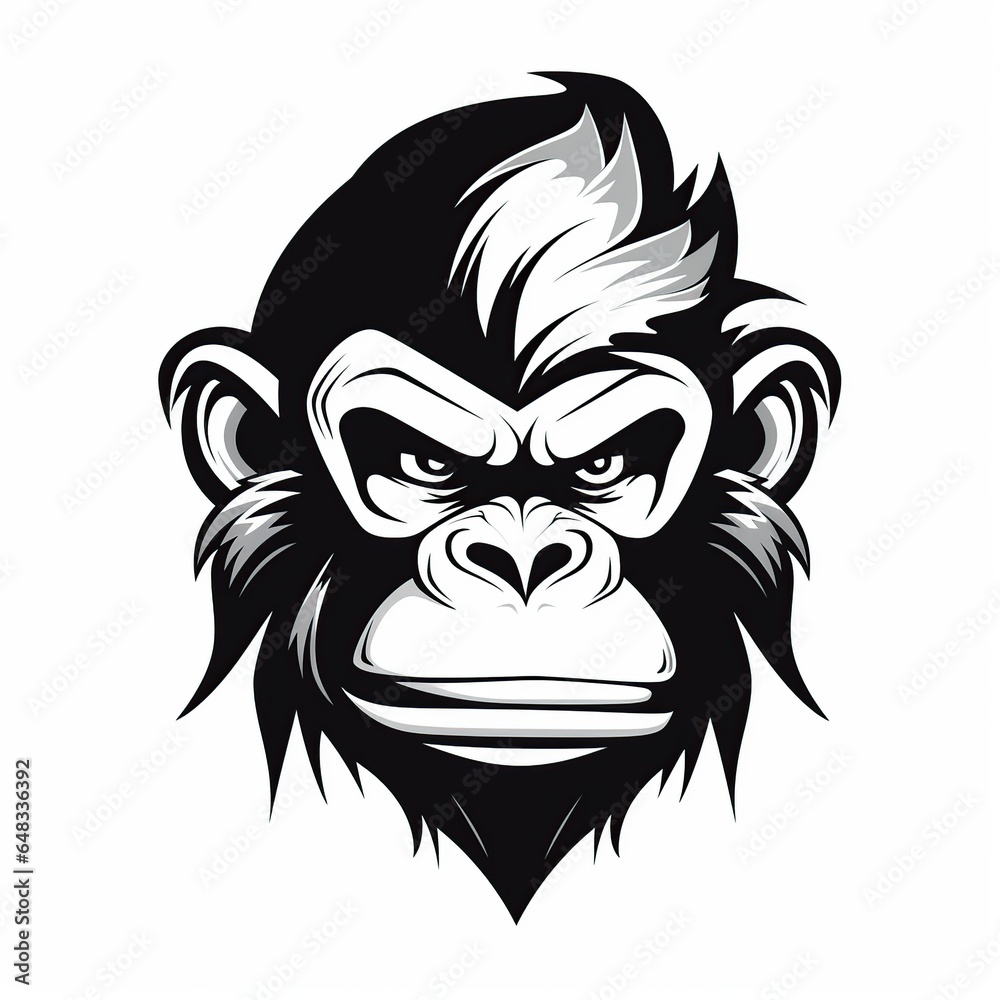  monkey head, vintage monochrome, logo, cartoon, Comic style, white background,Generative AI	