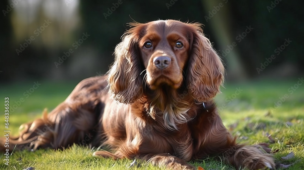 english cocker spaniel dog  in the grass, yard, park