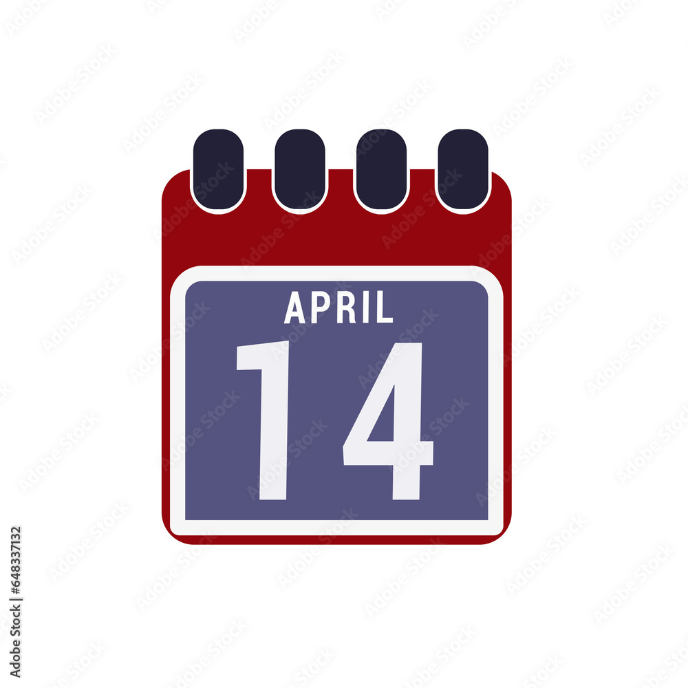 Calendar displaying page of the day 14 (fourteen) of the April - Day 14 of the month. Illustration Calendar displaying page of the day 14 (fourteen) of the April - Day 14 of the month. Illustration