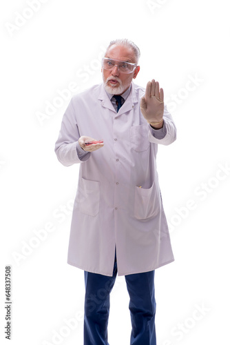 Old male chemist isolated on white