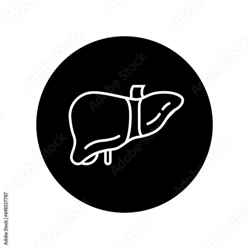 Liver organ icon vector illustration, human internal organs, line art style, black round icon