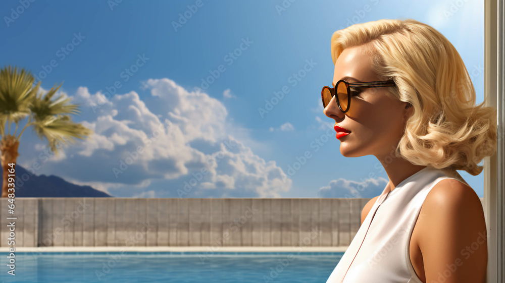PIN UP WOMAN BY THE POOL