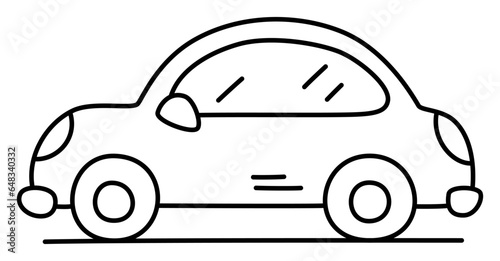 Car - Monochrome Simple Vehicle Model in Side View for Web Icon Design and Toy Worksheet Decoration for Kids
