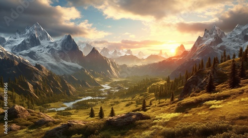 potrait Mountains wallpaper with sunrise AI generated images