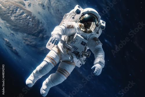 Astronaut Spacewalking in Weightlessness, Aerial Spacewalk View