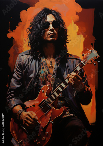 rock guitarist playing guitar illustration style