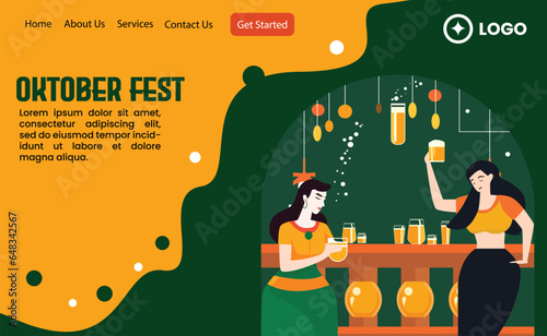 Flat design of oktober fest for template landing page website 