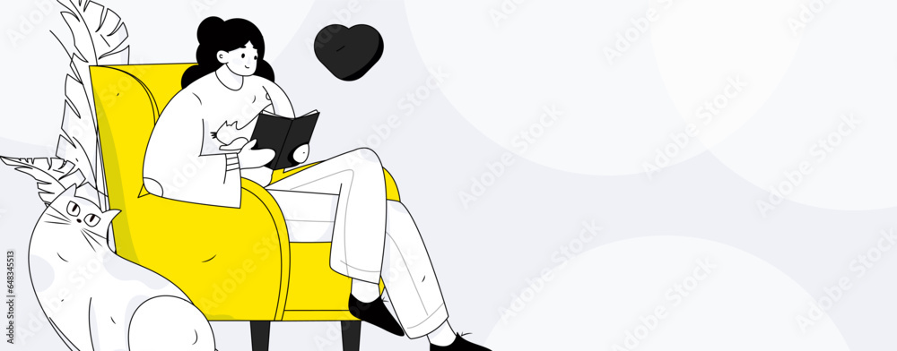 Fototapeta premium Reading character flat vector concept operation illustration