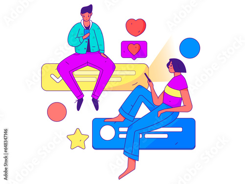 Virtual social concept business flat vector illustration