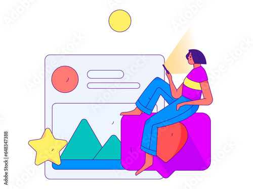 Virtual social concept business flat vector illustration