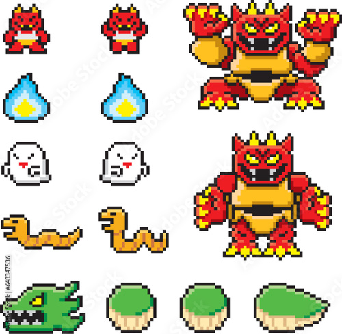 ゲーム風ドット絵　和風モンスターセット