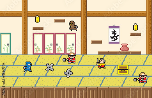 忍者ゲーム風ドット絵　時代劇　和室