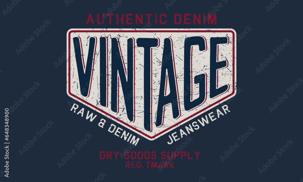Vintage Raw and Denim Jeanswear Editable print with grunge effect for graphic tee t shirt or sweatshirt - Vector