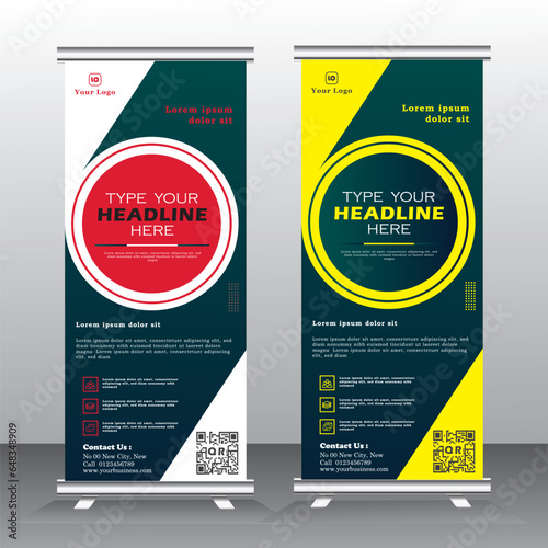 Roll up brochure flyer banner design template vector, abstract background, modern x-banner, rectangle size.