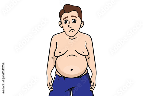 Belly fat overweight chubby man, Fat man with a big belly, Cartoon vector illustration,
Overweight problems, Belly fat, Healthcare Illustration. Vector illustration, white background.