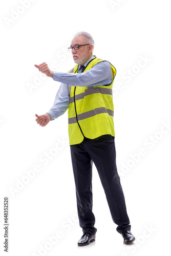 Old male architect isolated on white