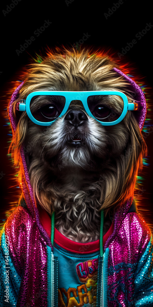 rapper dog with glasses, generative ai