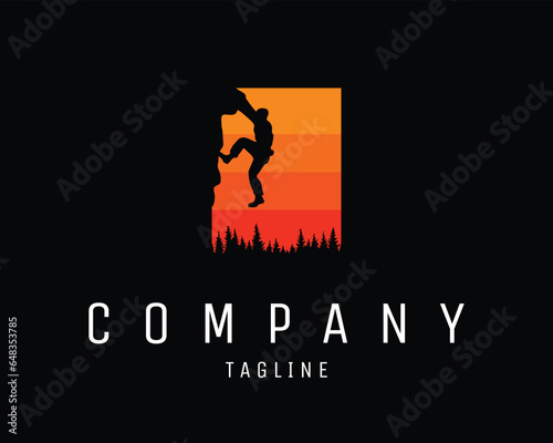 Silhouette mountain climber. isolated white background appears with a view of a climber hanging on mountain rocks. best for logos, badges, emblems, icons, design stickers, nature-loving industries.