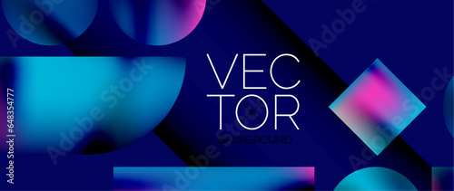 Squares and circles design. Fluid color gradients with metallic effects. Serene synergy of shapes, merging squares and circles into harmonious, captivating design