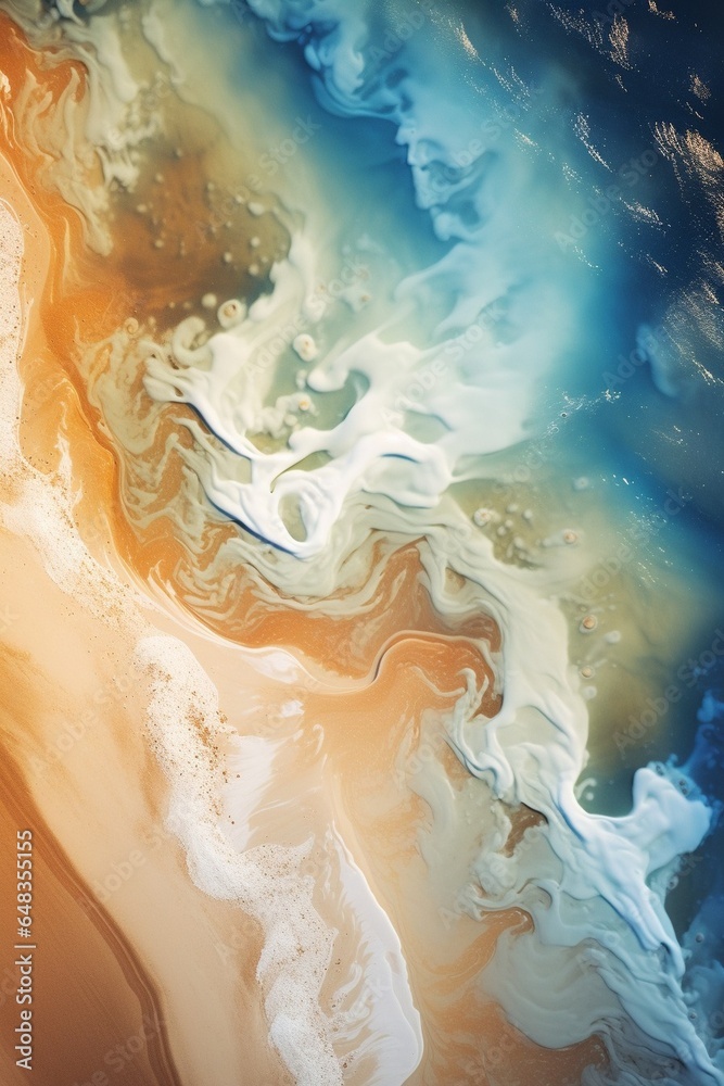 Fototapeta premium Generative AI : A drone photograph of a sandy beach, in the style of atmospheric abstraction
