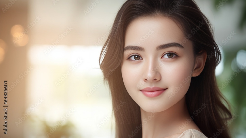 Generative AI : Asian woman with a beautiful face and Perfect clean fresh skin. Cute female model with natural makeup and sparkling eyes on white isolated background. Facial treatment, Cosmetology, be Generative AI : Asian woman with a beautiful face and Perfect clean fresh skin. Cute female model with natural makeup and sparkling eyes on white isolated background. Facial treatment, Cosmetology, be
