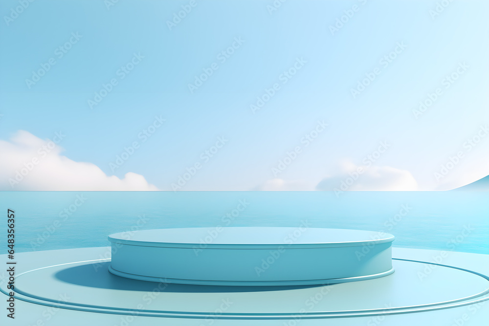 Azure water with podium stand for product display presentation, 3d Empty minimal blank stage identity and packaging design, ai generate