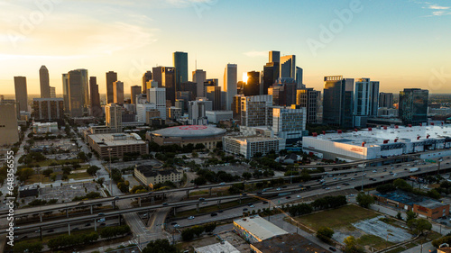 Houston city skyline at sunset