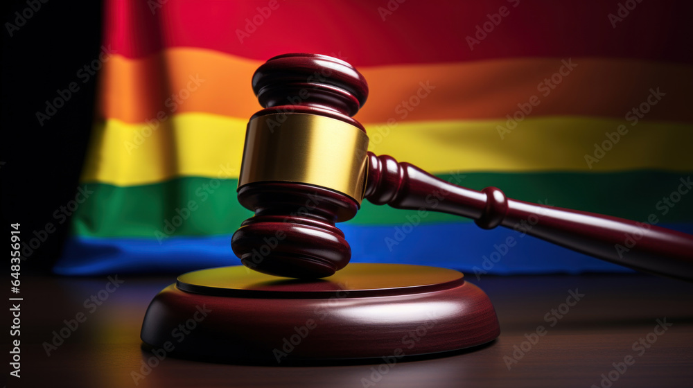 The judge's gavel on the lgbt flag The judge's gavel on the lgbt flag