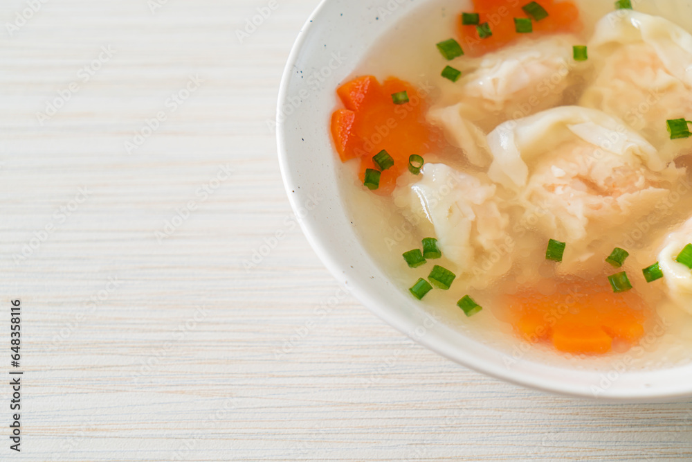 shrimp dumpling soup in white bowl shrimp dumpling soup in white bowl