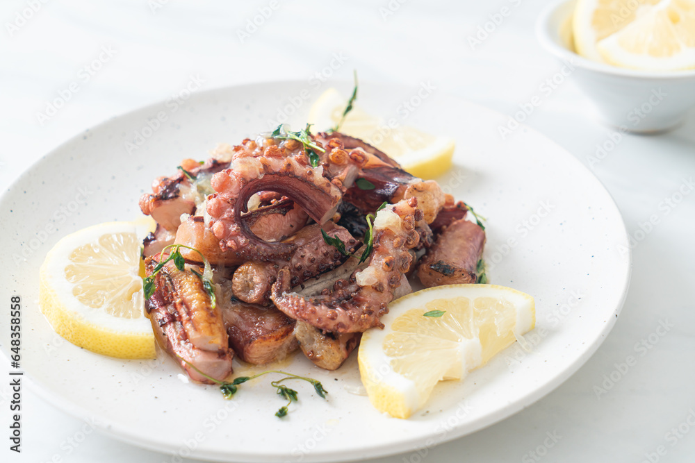 grilled octopus or squid with butter lemon sauce