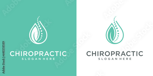 Natural chiropractic logo design vector, with creative abstract leaf, oil and spine concept photo