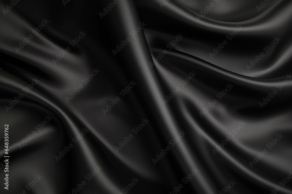 Shiny black fabric background, smooth black silk background, black fabric texture, Generative AI