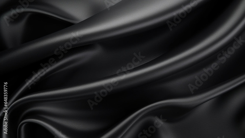 Shiny black fabric background, smooth black silk background, black fabric texture, Generative AI