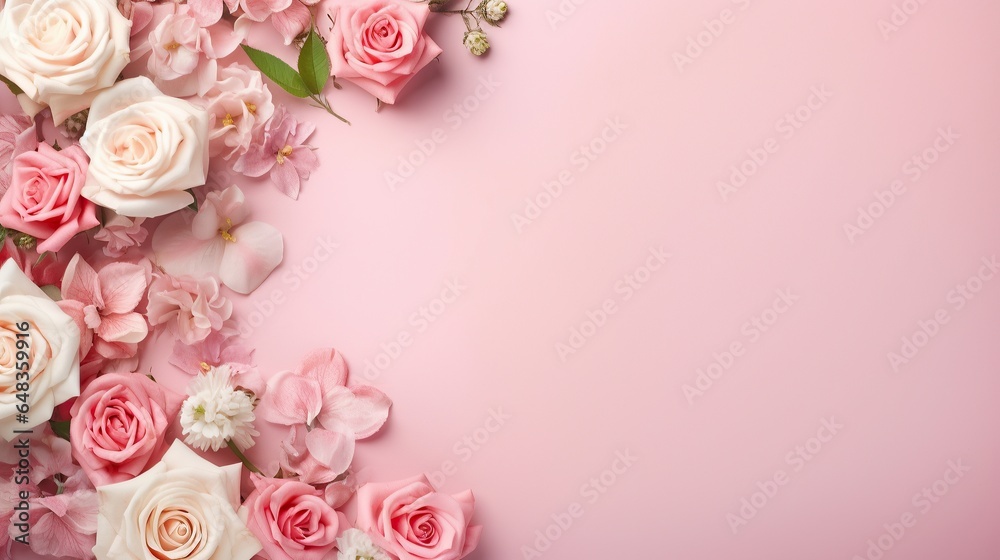 valentine's day with flowers and pink background AI generated image