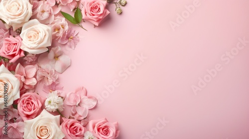 valentine's day with flowers and pink background AI generated image © ellisa_studio
