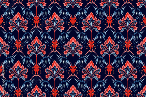 Abstract flower ethnic seamless pattern design. Aztec African fabric mandala boho textured textile decorative. Tribal motifs native vector background 