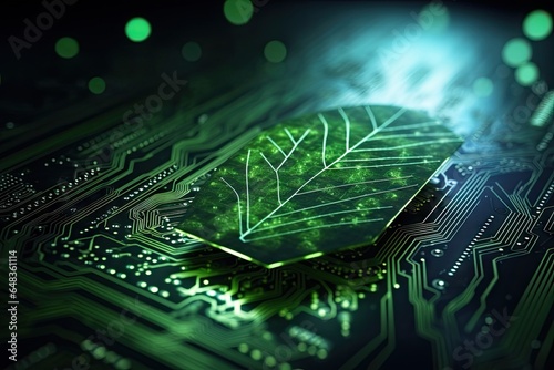 Green power technology electronic circuit board with processor in the computer network background