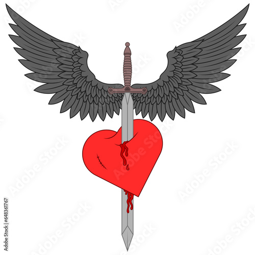 Winged medieval sword piercing a heart