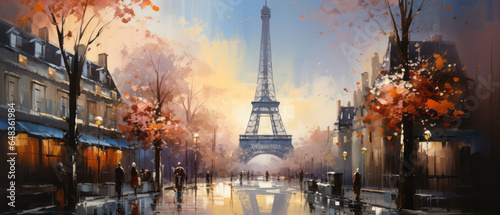 Eiffel Tower, Paris, France. Digital oil color painting.
