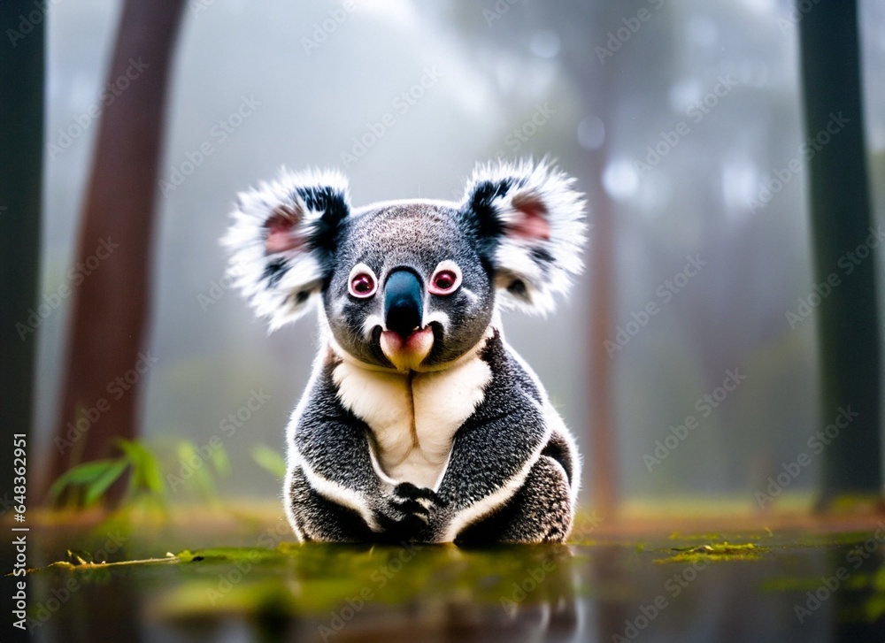 Koala sitting in the middle of the forest