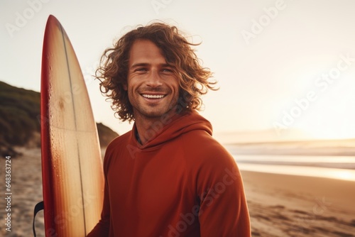 Smiling portrait of a happy male caucasian surfer in Australia on a beach