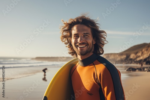 Smiling portrait of a happy male caucasian surfer in Australia on a beach © Baba Images